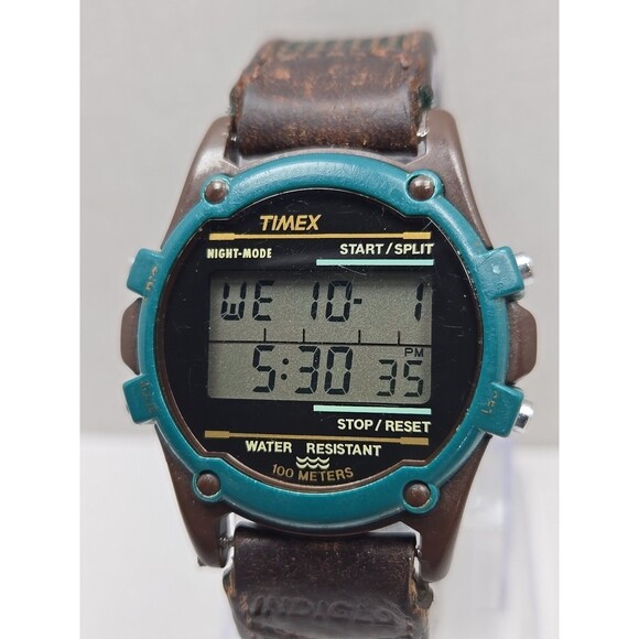 Timex Atlantis 100 Indiglo Night Mode Digital 100M New Battery 745 Teal Bezel WR - Picture 4 of 13
